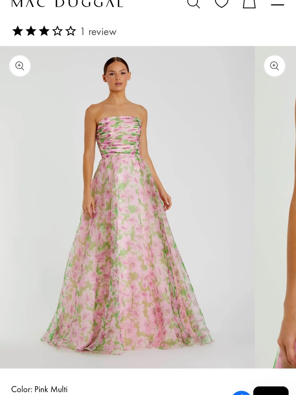 Mac Duggal Pink Strapless Floral Chiffon Gown with Ruched Detail